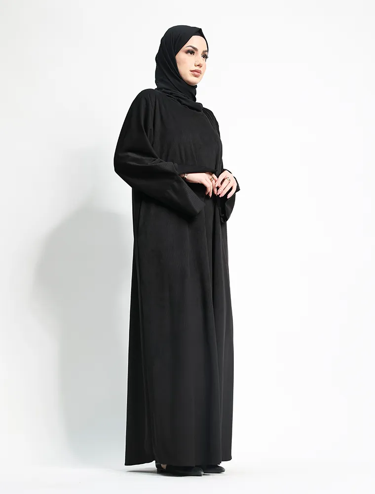 Black Suede Feel Stretch Abaya